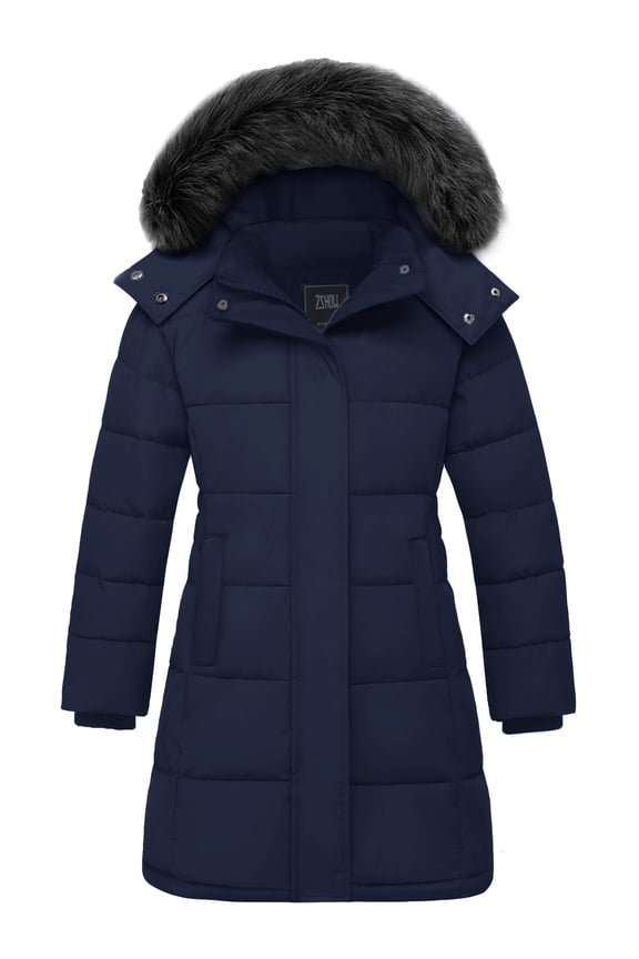 Girl's Recycled Winter Jacket Insulated Winter Coat Windproof Puffer Jacket Navy 8