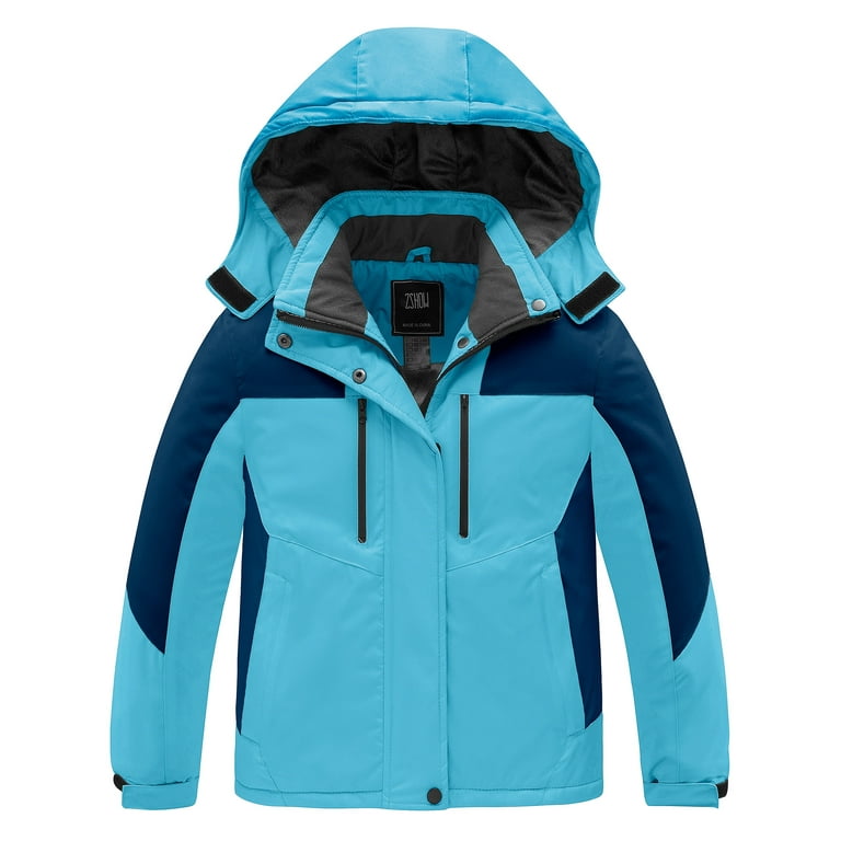 ZSHOW Girl's Snow Jacket Windproof Ski Coat with Hood Breathable  Windbreaker Rain Jacket Blue 14/16
