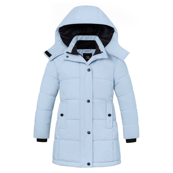 ZSHOW Girl's Winter Coat Water Resistant Puffer Jacket with Hood Outerwear Coat Light Blue 10/12