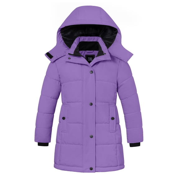 ZSHOW Girl's Winter Parka Water Resistant Puffer Jacket with Hood Outerwear Coat Light Purple 14/16