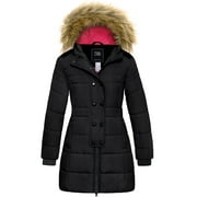 ZSHOW Girls' Puffer Coat Padded Winter Jacket Warm Hooded Long Puffer Jacket Black 14/16