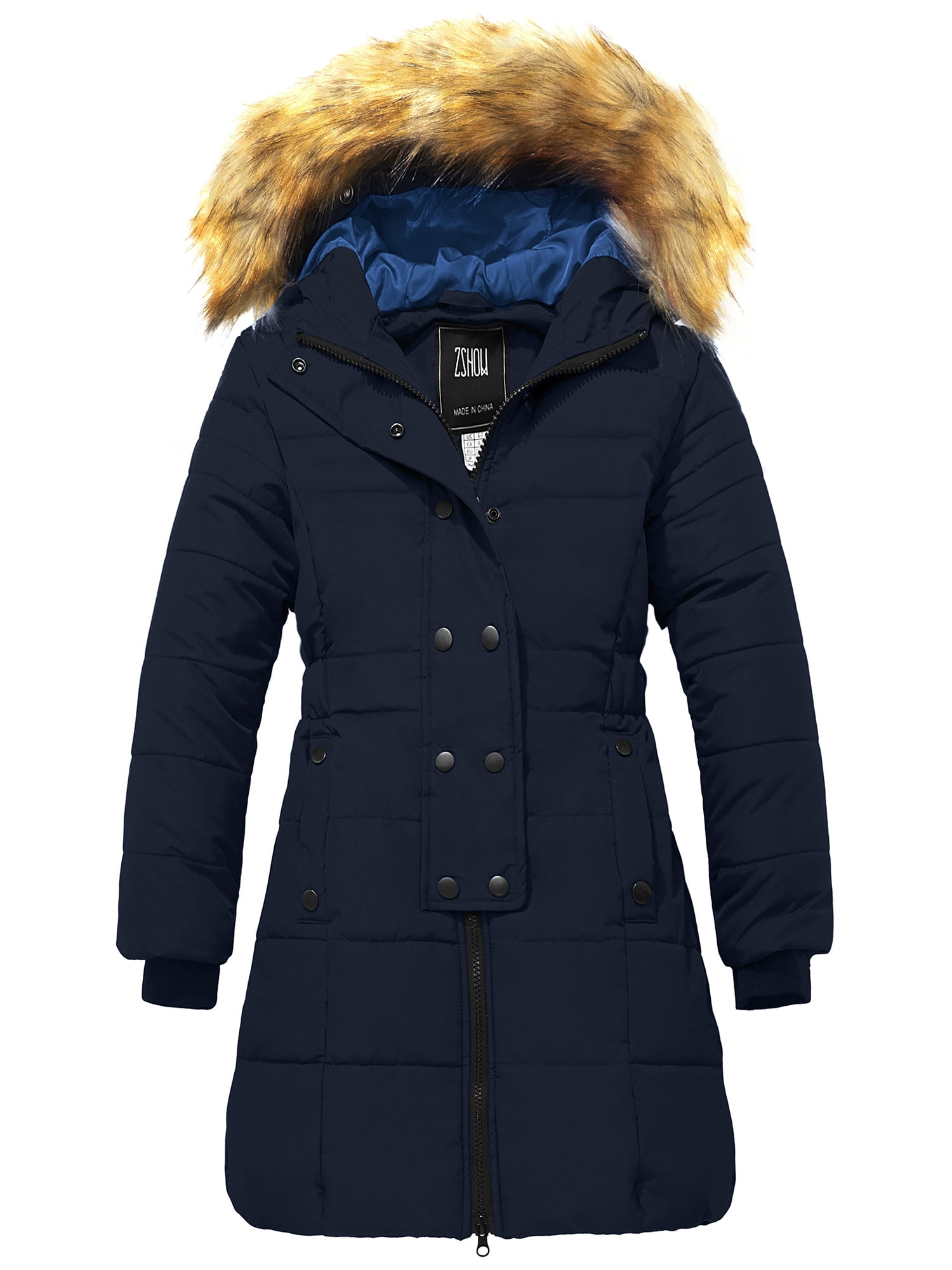ZSHOW Girls Puffer Jacket Warm Winter Coat Long Padded Parka Jacket Windbreaker Navy Blue 8