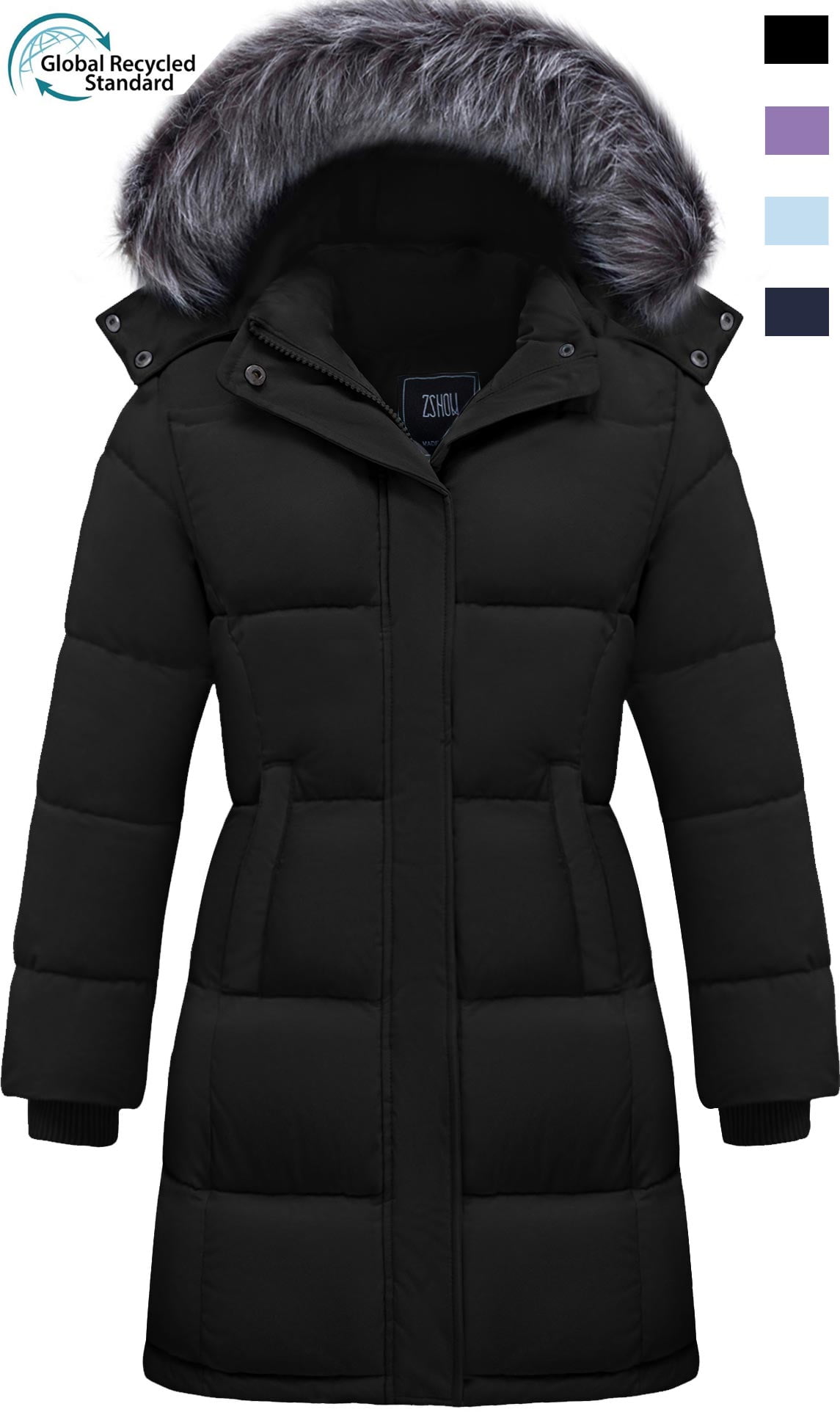 A2Z 4 Kids Girls Rainbow Faux Fur Hooded Parka - Black Winter Coat Sizes 5-13
