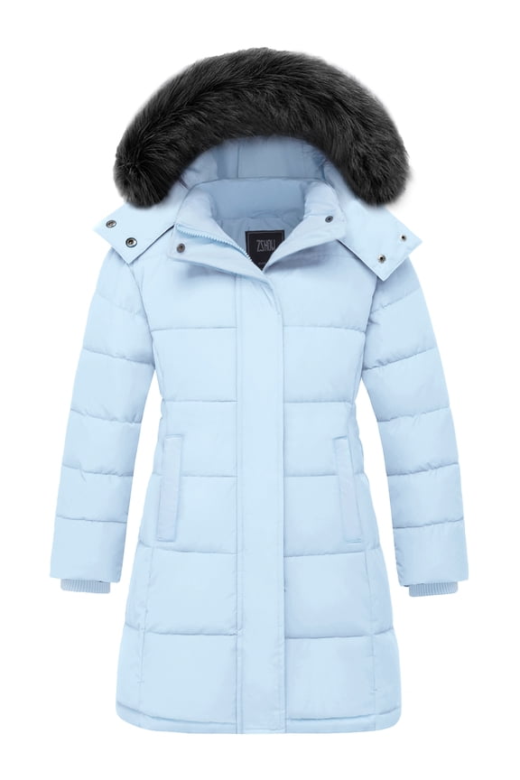Girls' Recycled Winter Jacket Warm Winter Coat Quilted Puffer Parka Jacket Light Blue 10/12