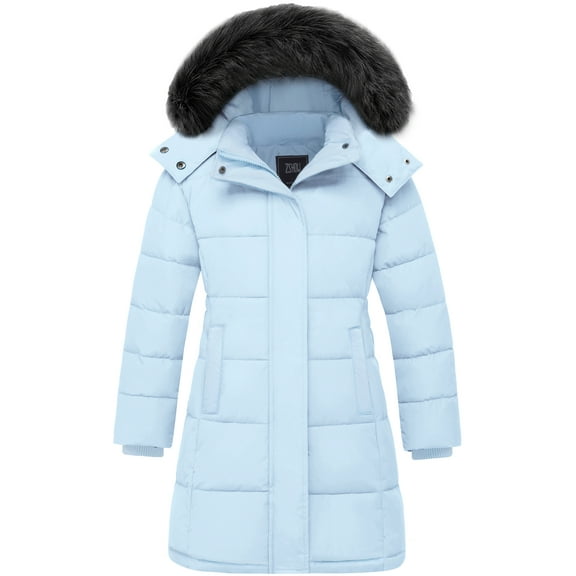 ZSHOW Girls' Recycled Winter Jacket Warm Winter Coat Quilted Puffer Parka Jacket Light Blue 10/12