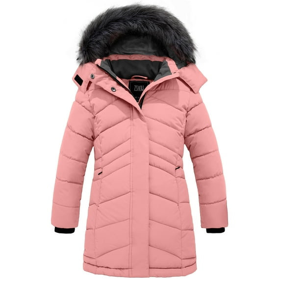 ZSHOW Girls' Recycled Winter Jacket Warm Winter Coat Waterproof Puffer Jacket Coral Pink 14/16