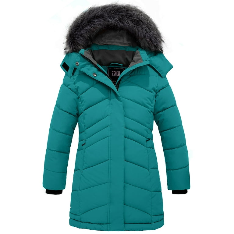 ZSHOW Junior Girls Parka Winter Coat Warm Fleece Lined Puffer Jacket with Hood Teal Blue Size 10 12 Walmart