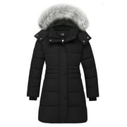ZSHOW Girls' Winter Jacket Hooded Puffer Jacket Padded Winter Coat Black 10/12