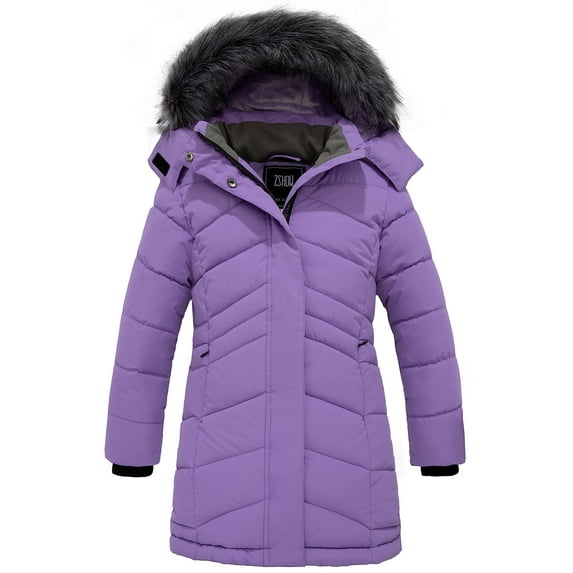 ZSHOW Girls' Winter Jacket Warm Winter Coat Waterproof Puffer Jacket Light Purple 14/16