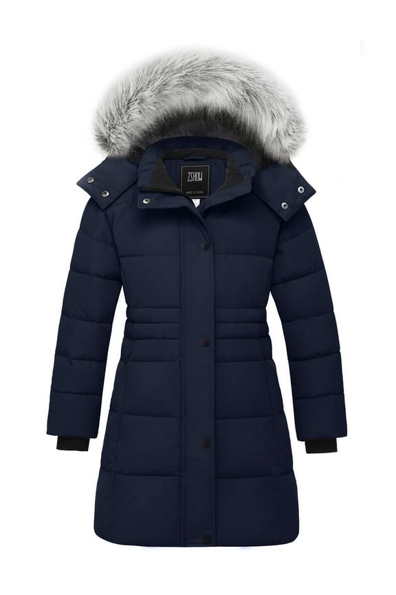 Girls' Winter Jacket Waterproof Puffer Jacket Padded Snow Jacket Navy 8