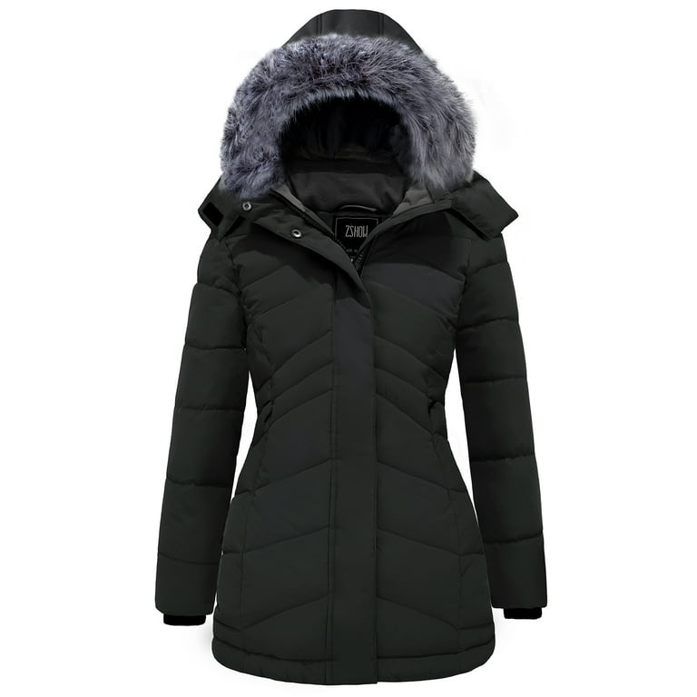 ZSHOW Women s Winter Coat Warm Thicken Puffer Jacket Removable Hooded Outerwear Jacket Black M