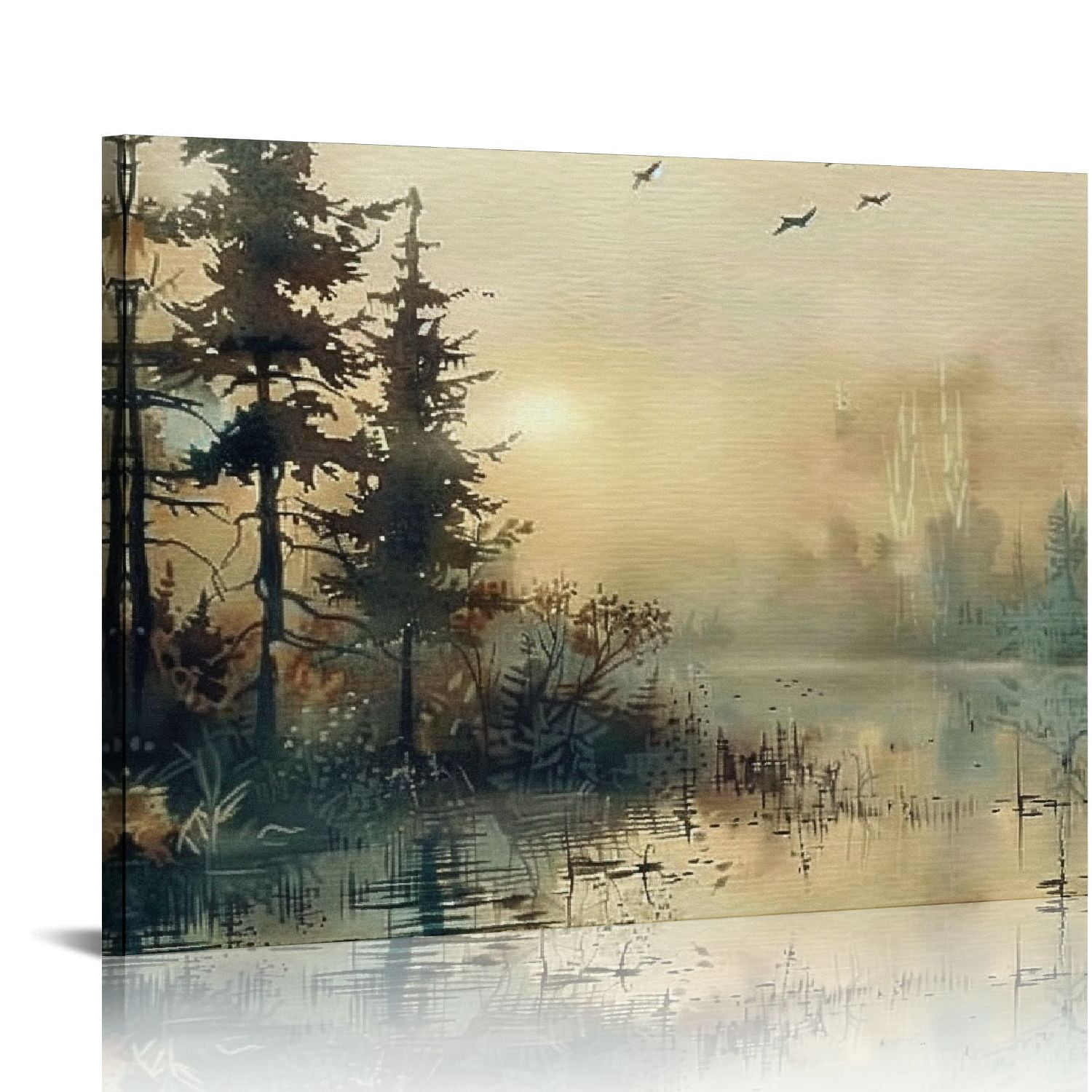 FUHAIHUA Canvas Wall Art - Forest River Landscape Painting, 20x40 Inches, Ready To Hang 2 thumbnail image