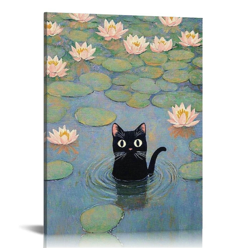 ZSLONG Cat Wall Art Monet Prints Vintage Canvas Wall Art Funny Cat in ...