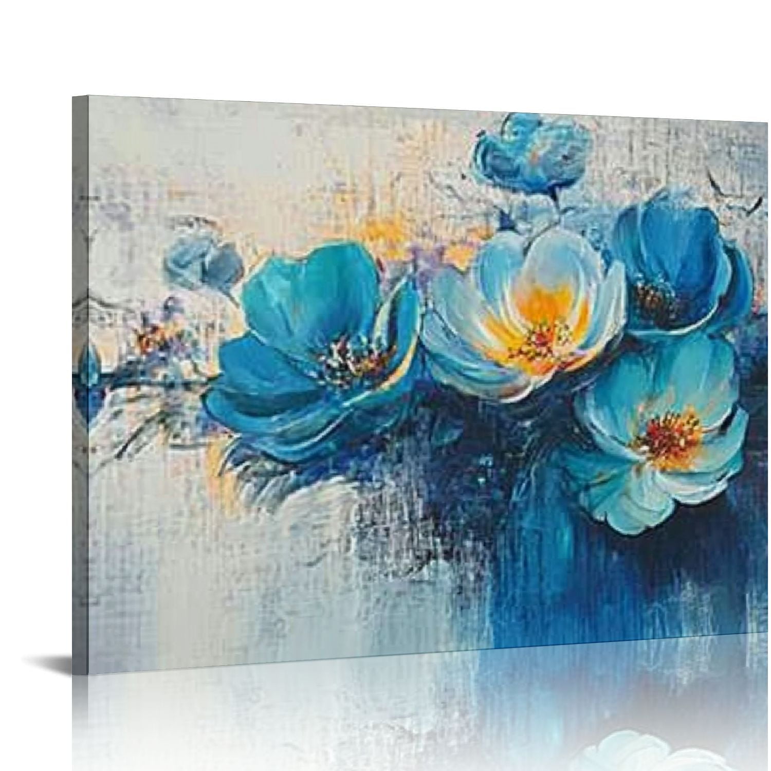 ZSLONG Large Blue Flowers Canavs Wall Art Abstract Lotus Textured ...