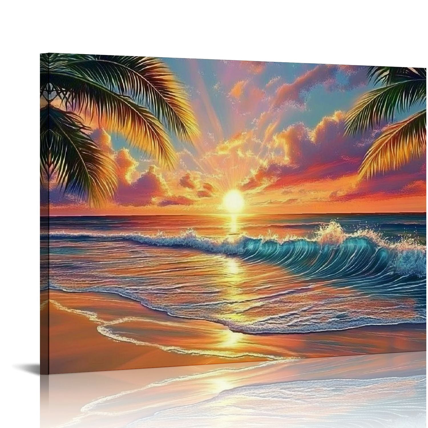 ZSLONG Sunset Beach Wall Art for Bathroom Watercolor Coastal Wall Decor ...