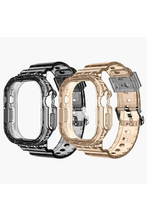 2 Pack Rugged Watch Bands with Case for Apple Watch Ultra 49mm - Black Translucent, Tan Translucent