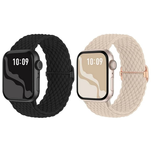 ZSOU 2 Pack Woven Stretchy Bands for Apple Watch 38/40/41/42mm(Series 10) Men & Women- Black, Cream