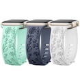 thumbnail image 1 of ZSOU 3 Pack Engraved Silicone Watch Bands for Apple Watch 42mm(Series 1-3)/44/45/46/49mm - Aqua, Deep Blue, White, 1 of 4