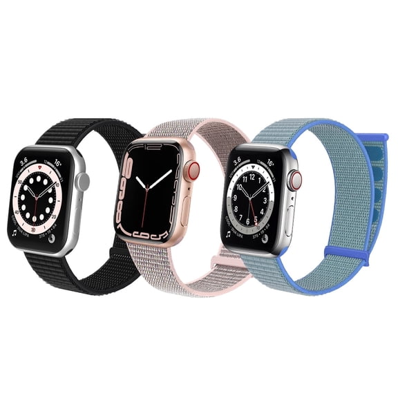 ZSOU 3 Pack Nylon Velcro Fitness Bands for Apple Watch 42mm(Series 1-3)/44/45/46/49mm - Black, Pink, Light Blue