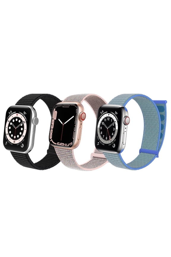 3 Pack Nylon Velcro Fitness Bands for Apple Watch 42mm(Series 1-3)/44/45/46/49mm - Black, Pink, Light Blue