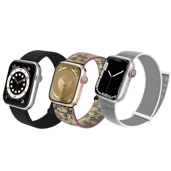 ZSOU 3 Pack Nylon Velcro Fitness Watch Bands for Apple Watch 42mm(Series 1-3)/44/45/46/49mm - Black, Leopard, White
