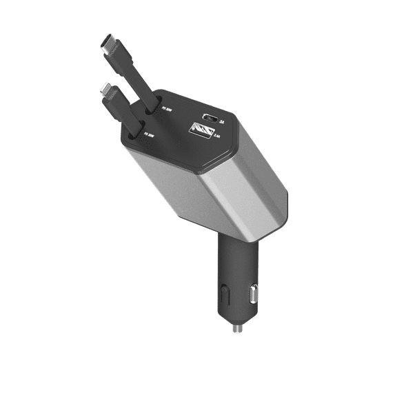 ZSOU 4-in-1 Retractable Car Charger with USB-C and Lightning Cables, Dual USB Ports
