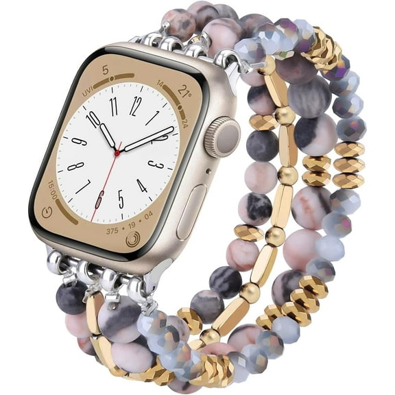ZSOU Elastic Beaded Bracelet Watch Band for Apple Watch 42mm(Series 1-3)/44/45/46/49mm for Women - Blue