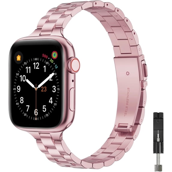 ZSOU Slim Metal Link Watch Band for Apple Watch 38/40/41/42mm(Series 10) Women - Pink