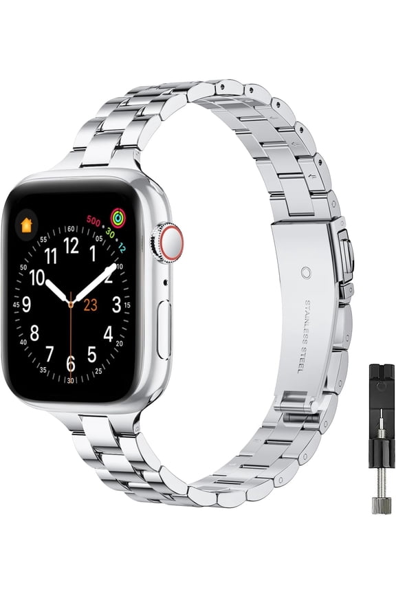Slim Metal Link Watch Band for Apple Watch 38/40/41/42mm(Series 10) Unisex - Silver