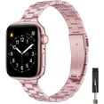 thumbnail image 1 of ZSOU Slim Metal Link Watch Band for Apple Watch 42mm/44/45/46/49mm for Women - Pink, 1 of 5