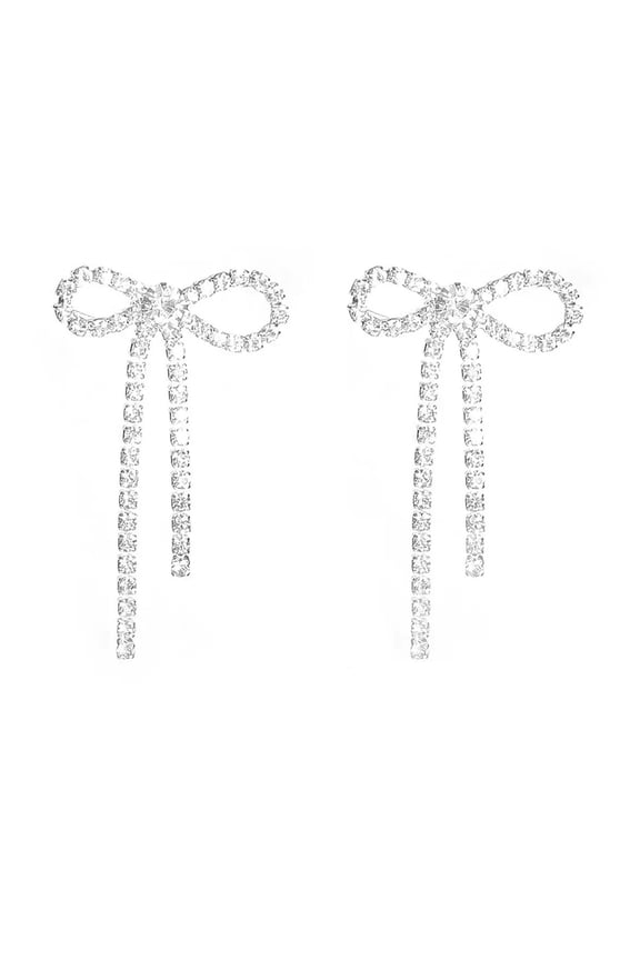 ZSPEKLA Rhinestone Dangle Earrings for Women, Sparkly Drop Cubic Zirconia Crystal Earrings Long Tassel Ribbon Bow Earrings Trendy Jewelry Gift