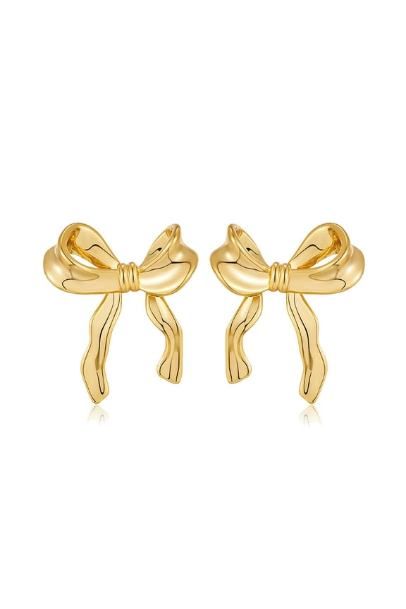14K Gold Plated Bow Stud Earrings for Women, Lightweight Post Ribbon Knot Earrings Trendy Bow Earrings Jewelry Gift