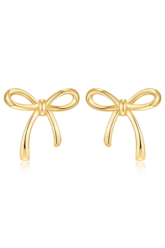 14K Gold Plated Bow Stud Earrings for Women, Simple Trendy Bow Earrings Jewelry Gifts