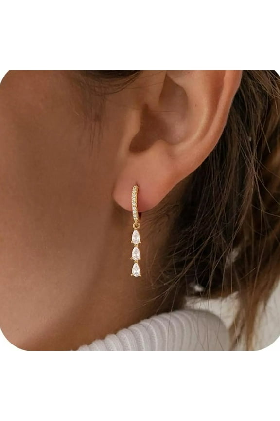 14K Gold Plated Convertible Link Earrings for Women Paperclip Square Chain Link Dangle Hoops Earrings Rhinestone Drop Dangle Earrings Jewelry Gifts