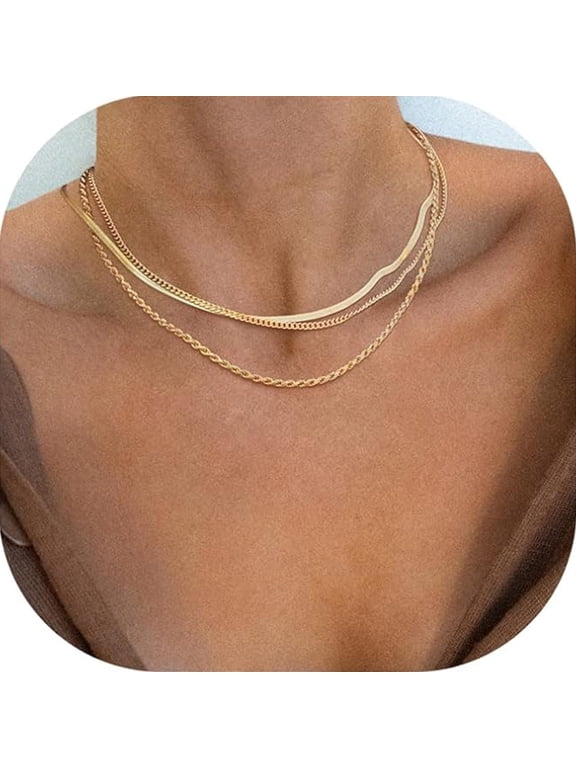 14K Gold Plated Layering Necklace Snake Chain Necklace for Women Herringbone Choker Necklaces Jewelry Gifts for Her