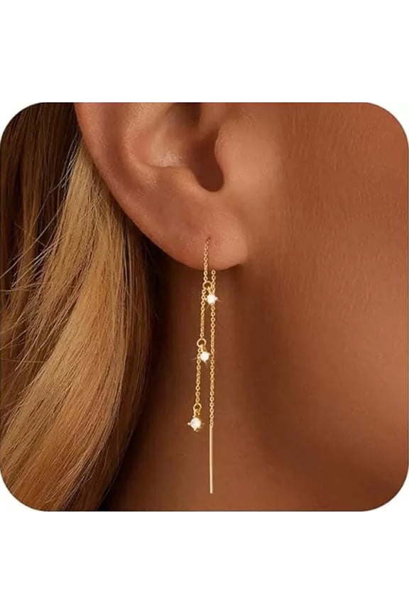 14k Gold Plated Dangle Earrings for Women Dainty Long Hanging Gold Chain Earrings Trendy Hypoallergenic Dangling CZ Earrings Jewelry Gift