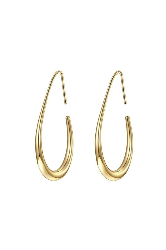 14k Gold Plated Teardrop Hoop Earrings for Women, Large Oval Pull-Through Hoop Earrings Lightweight Statement Earrings Jewelry Gift