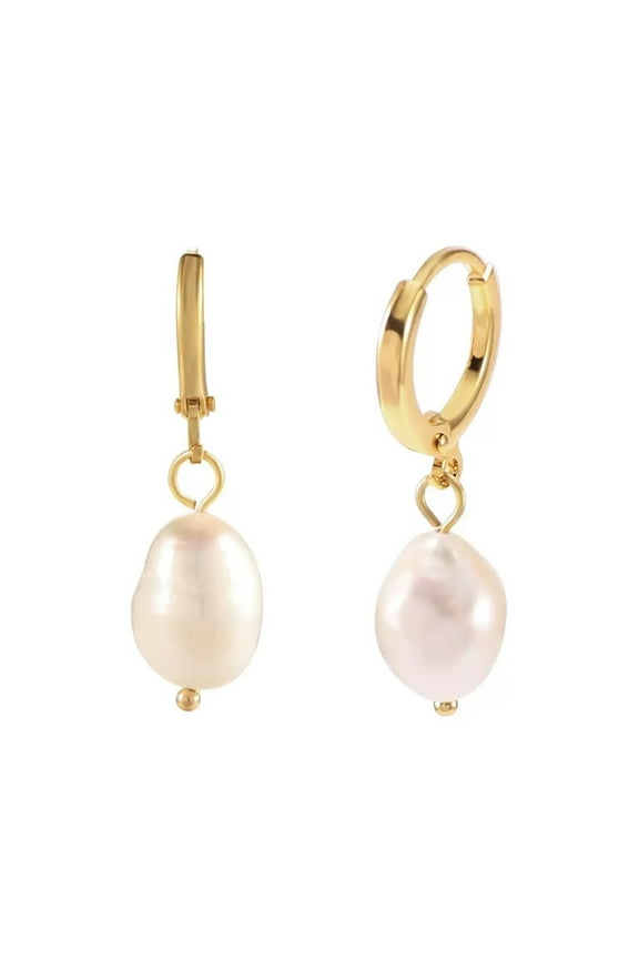 18K Gold Plated Pearl Earrings for Women, Trendy Gold Pearl Huggie Earring Hoops Crystal Drop Dangle Earrings Jewelry Gifts