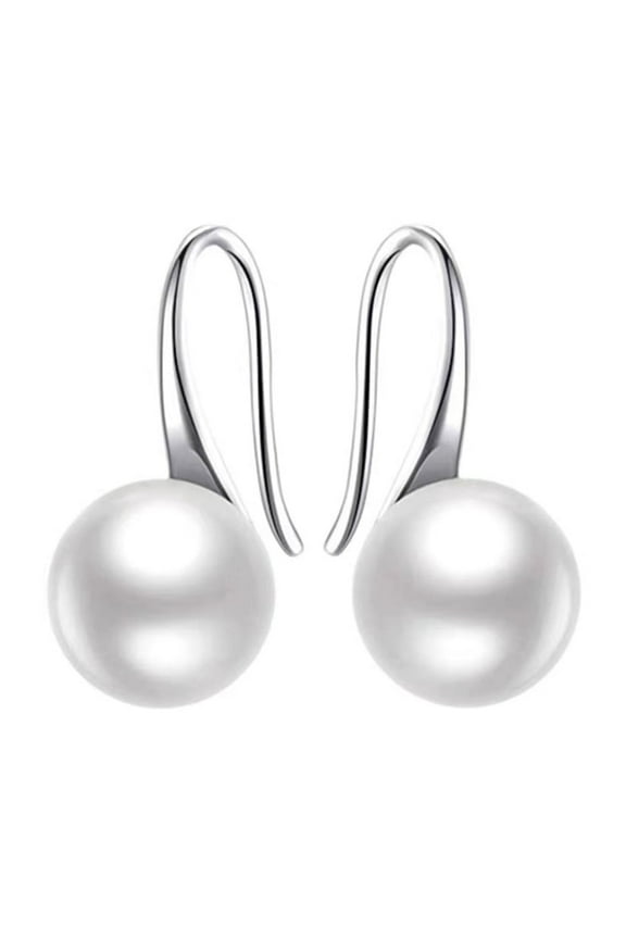18k White Gold Plated Pearl Drop Earrings for Women Silver Hoop Earrings 7.5-8mm Pearl Dangle Earrings Jewelry Gifts