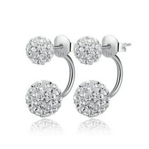 ZSPERKLA 925 Sterling Silver Double Beaded Rhinestone Stud Earrings | Women's Sparkly Crystal Earrings | Jewelry Gift for Her