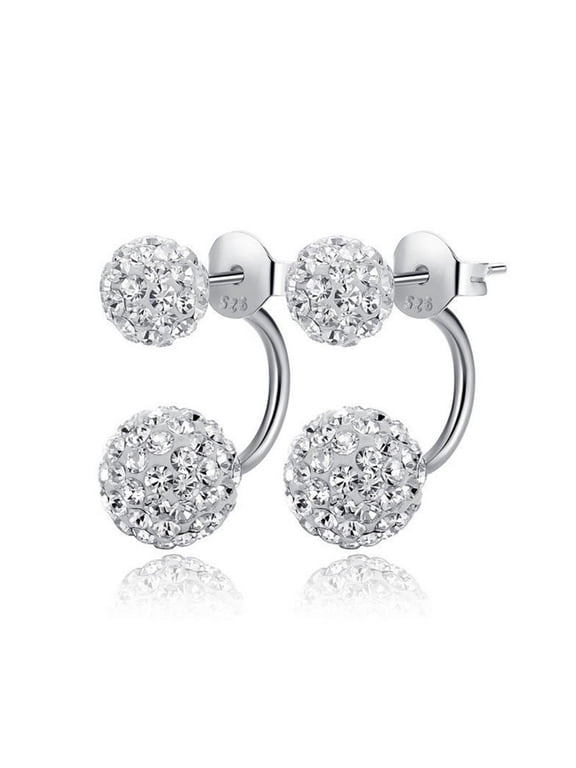 925 Sterling Silver Double Beaded Rhinestone Stud Earrings | Women's Sparkly Crystal Earrings | Jewelry Gift for Her