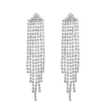ZSPERKLA 925 Sterling Silver Rhinestone Earrings for Women Long Tassel Dangle Drop Earrings Crystal Stud Earrings