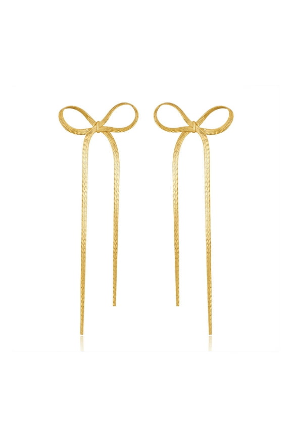 Bow Earrings for Women, 18K Gold Plated Bow Stud Earrings Bow Chain Tassel Earrings Ribbon Earrings Jewelry Gifts