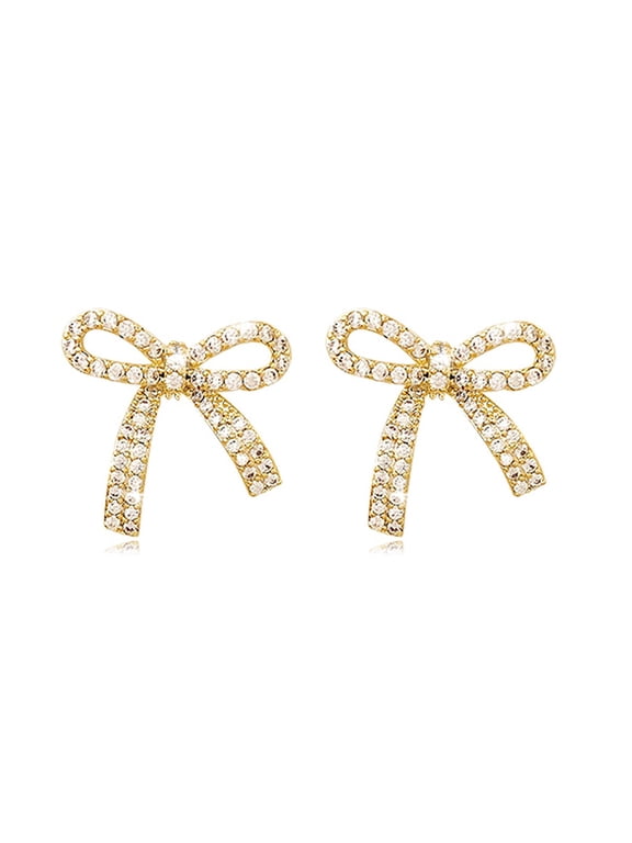 Bow Earrings for Women Trendy Sparkly Rhinestone Chain Tassel Earrings Bow Drop Dangle Earrings Jewelry Gifts