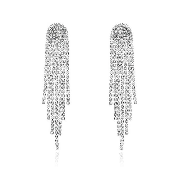 ZSPERKLA Rhinestone Dangle Earrings for Women Sparkly Silver Studs Cubic Zirconia Crystal Earrings Lightweight Tassel Long Chandelier Earrings