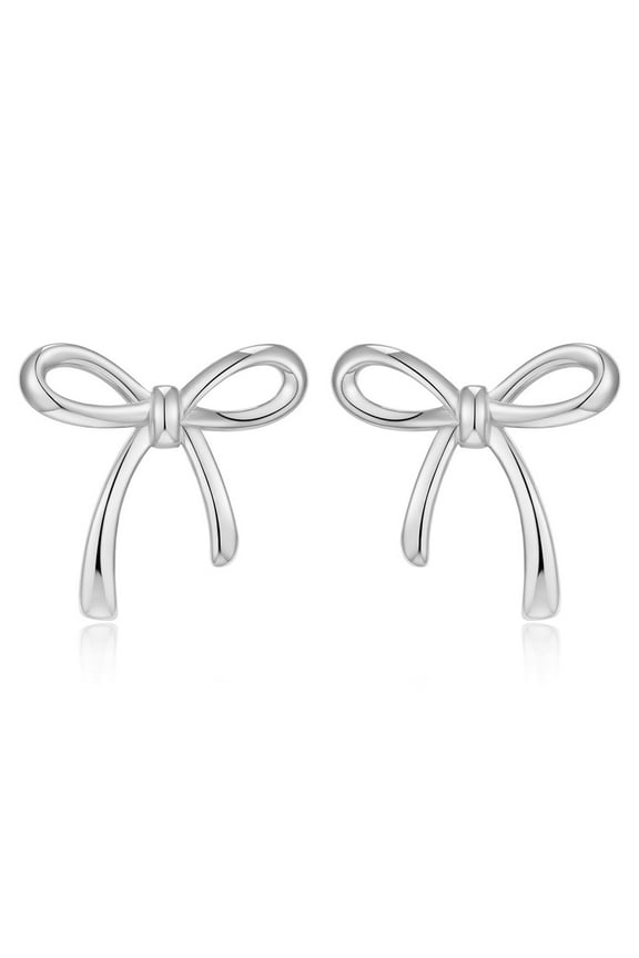 Silver Bow Stud Earrings for Women Simple Trendy Bow Earrings Jewelry Gifts