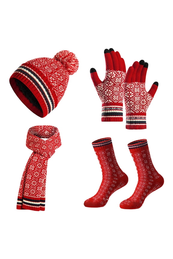 ZSQDM 4 In 1 Women Winter Knitted beanie Hat Scarf Gloves Socks Earmuff Set Soft Warm Set Thickened Cap Touchscreen Gloves Women beanie Hat Holder Scarf ,Hat,& Gloves Welding Cap