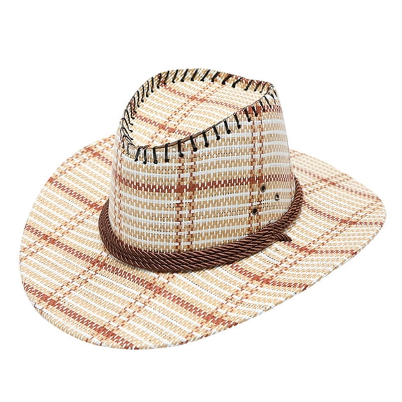 ZSQDM Adult Casual Plaid Printed Summer Western Fashion Cowboy Sun Hat Wide Brim Travel Sun Cap Women beanie Straw Cowboy Hats for Women Cowboy Shower Caps