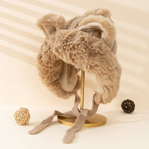 ZSQDM Autumn and Winter Warm Plush Hat for Women with Cute Little Ears Plus Velvet Pullover Woolen Knitted Hat Lei Feng Hat beanie of Men Pro Shop Hat Bomber Hats Swimming Cap