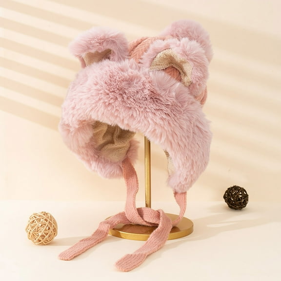 ZSQDM Autumn and Winter Warm Plush Hat for Women with Cute Little Ears Plus Velvet Pullover Woolen Knitted Hat Lei Feng Hat beanie Mens Sun Hat Bomber Hats Cap Sleeve Tops for Women